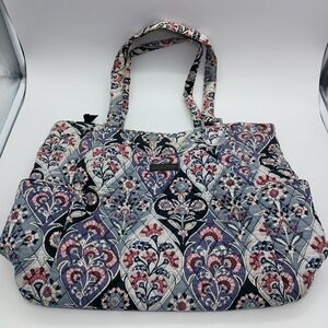 Vera Bradley Quilted Cotton Floral Ornate Blooms Tote Bag Blue Pink Navy‎ Large